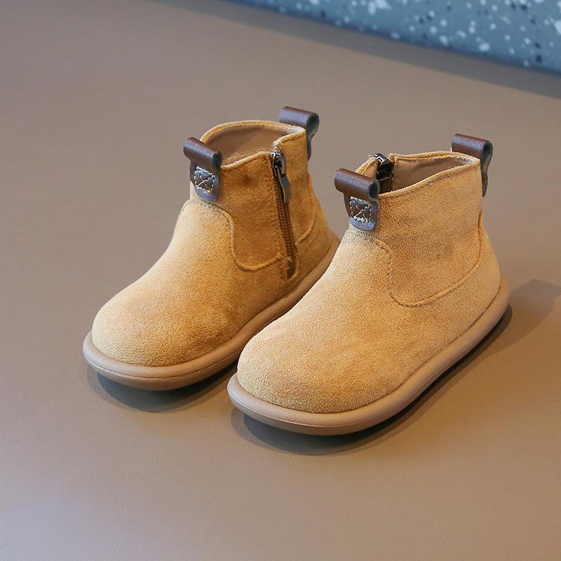 Autumn Winter Children Cotton Boots Boys British Style Leather Boots Girls Retro Short Boots Baby Soft Anti-kick Warm Shoes