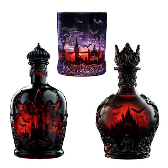 Готический декантер для виски «Вампиры», стеклянная бутылка для ликера с дизайном «Замок летучих мышей», декор для бара на Хэллоуин, для бурбона
