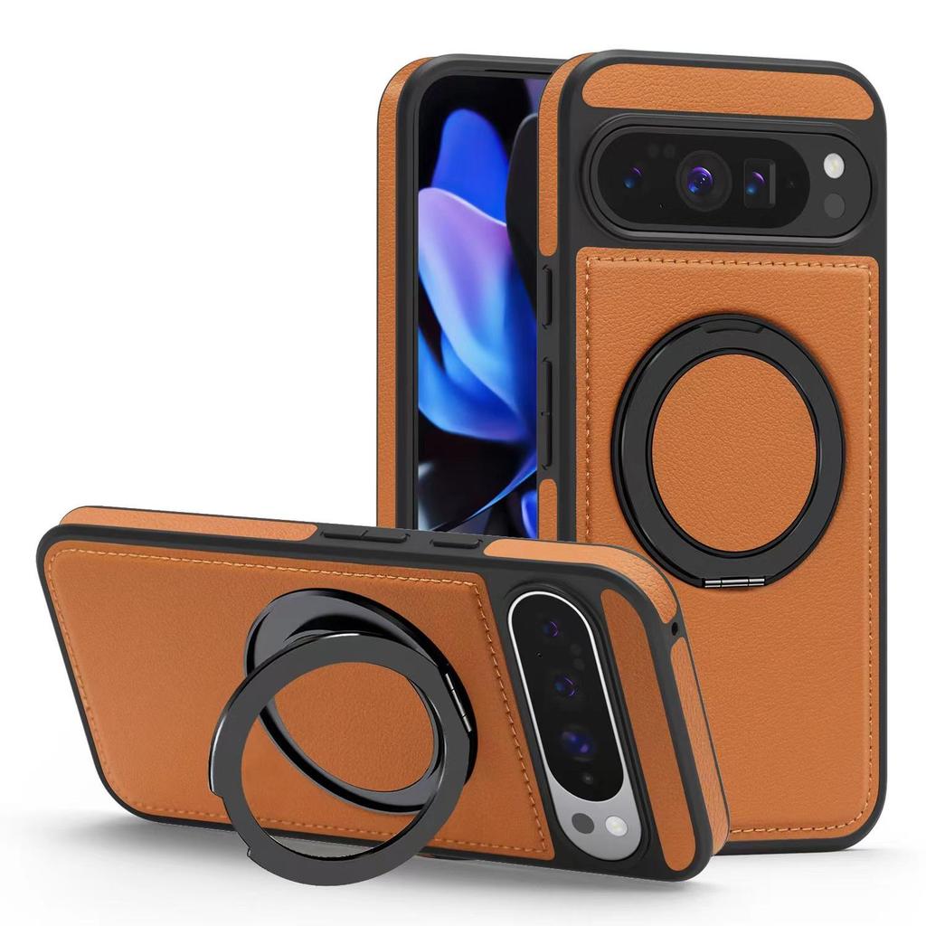 Магнитная подставка Yashi 360 для Google Pixel 9A Кожаный защитный чехол - Модель 10ProXL