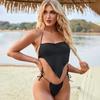 Women Triangle Oversize Split Bikini Suits Set Tie Side G-String Thong Swimsuit Halter Bellyband Solid Color