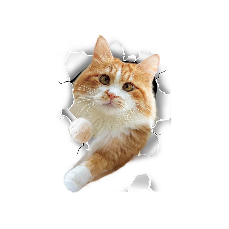3D наклейки на стену с кошками, наклейки для туалета, вид на отверстие, яркая ванная комната для украшения дома, виниловые наклейки с животными, художественные обои, постер