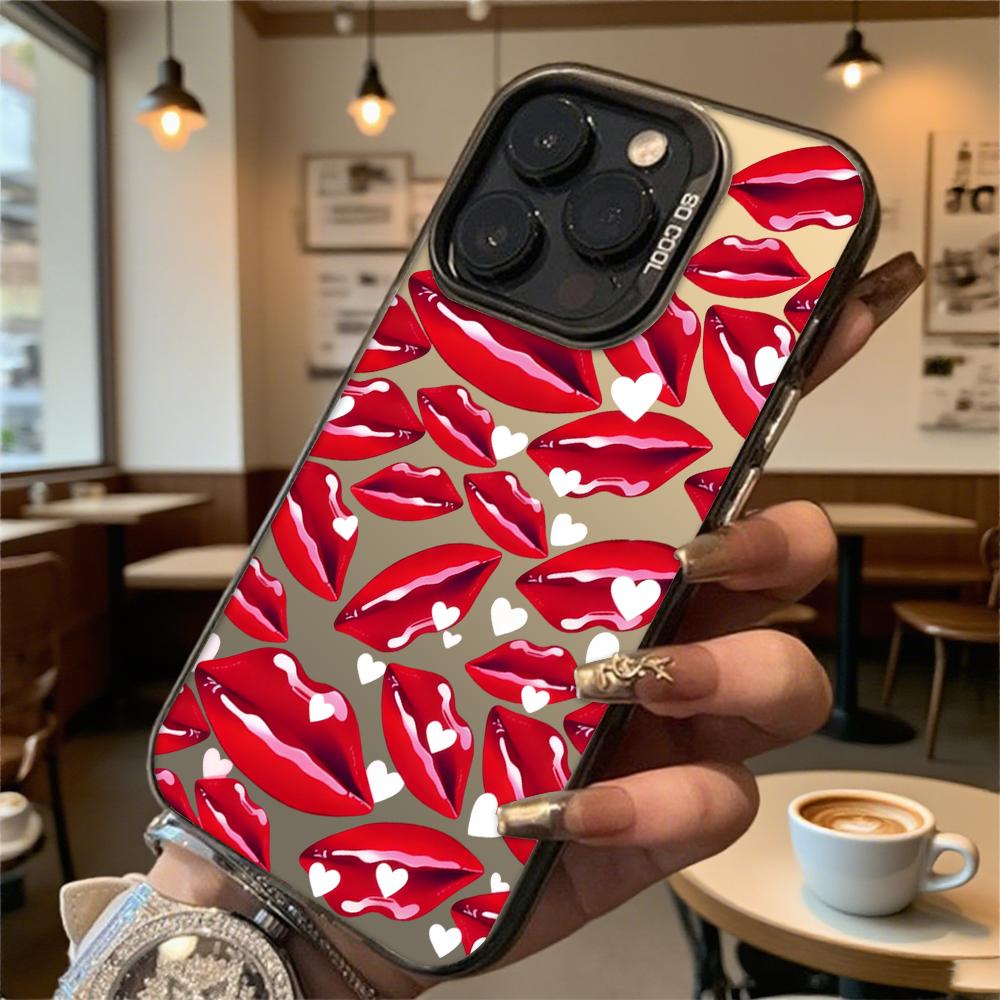 Жесткий чехол для телефона с красными губами и сердечками для iPhone 16 15 14 13 12 11 Pro Max Mini Ударопрочный Защитный чехол от царапин