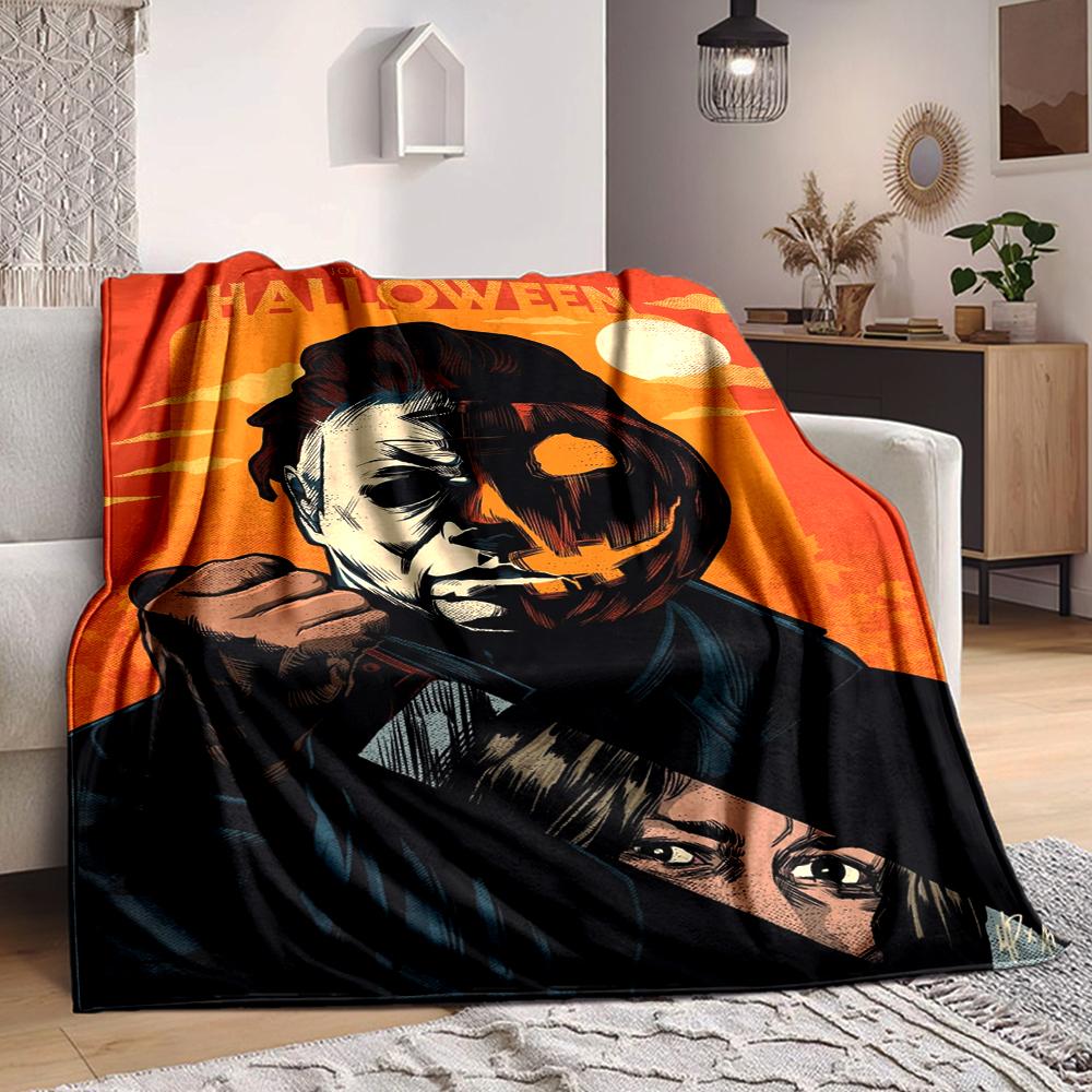 1Pc Halloween Horror Poster Flannel Blanket, Soft And Comfortable, Casual Warm, Camping Travel, Christmas, Halloween Xmas Gift L132