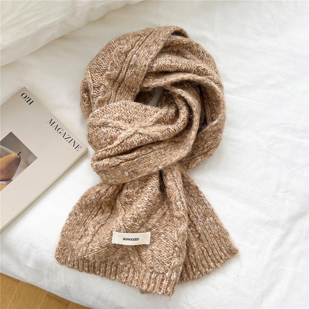 Flower Japanese Scarf Women'S Winter Warm Solid Color Wool Knitted Scarf Student Male Couple