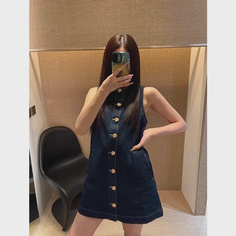 Винтажное летнее платье без рукавов 2025 года - Однобортное, стильное, слегка приталенного дизайна для женщин