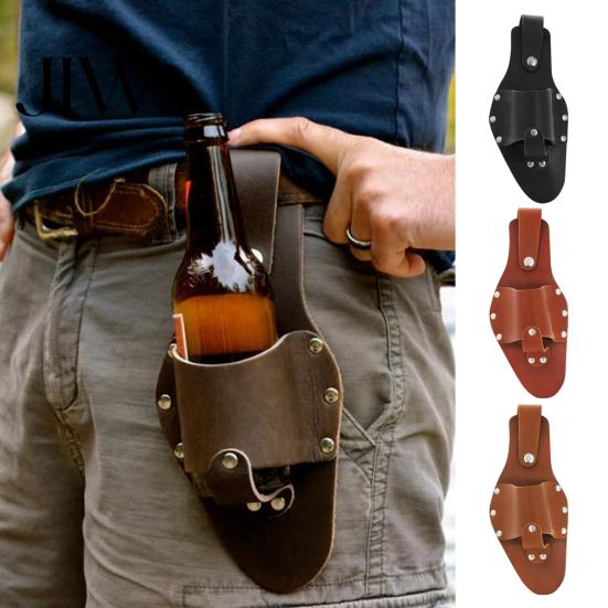 Heavy Duty Can Holder for Belt Faux Leather Beer Holster Belt, Portable Drink Bottle with Rivet Strap, Convenient Clip Hands Free Carrier Camping