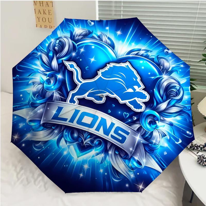 Автоматический зонт с принтом логотипа Detroit Lions, 8 спиц, железный каркас, пластиковая ручка, подходит для путешествий на открытом воздухе и на каждый день, идеальный подарок