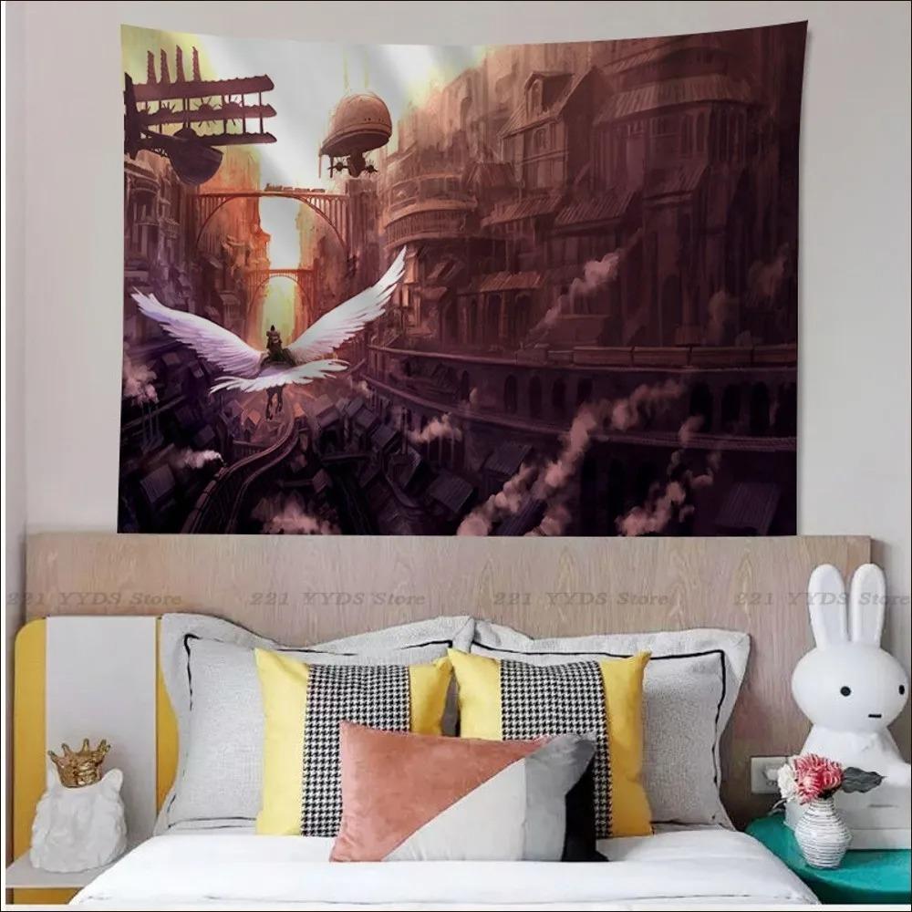 Гобелен для гостиной в стиле ретро с паровозом в стиле панк, подвесная ткань, украшение для дома на стену, гобелен