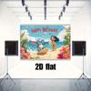 2D Flat Party Backdrop Banner - Beach Theme Happy Birthday with Surfing Character, Polyester Photo Background for Party Decor (Multiple Sizes)