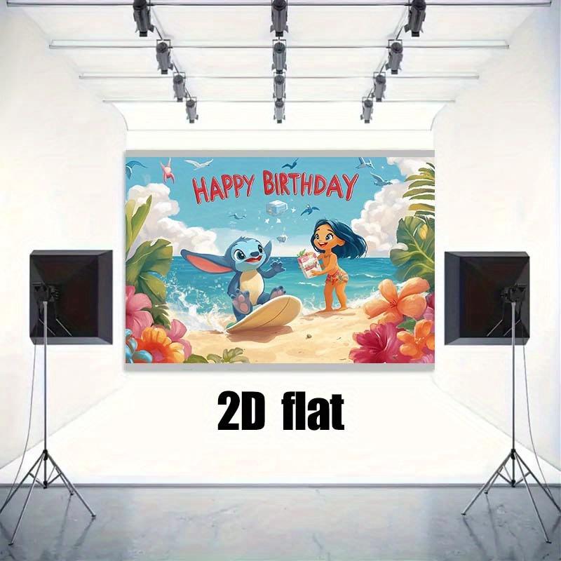 2D Flat Party Backdrop Banner - Beach Theme Happy Birthday with Surfing Character, Polyester Photo Background for Party Decor (Multiple Sizes)