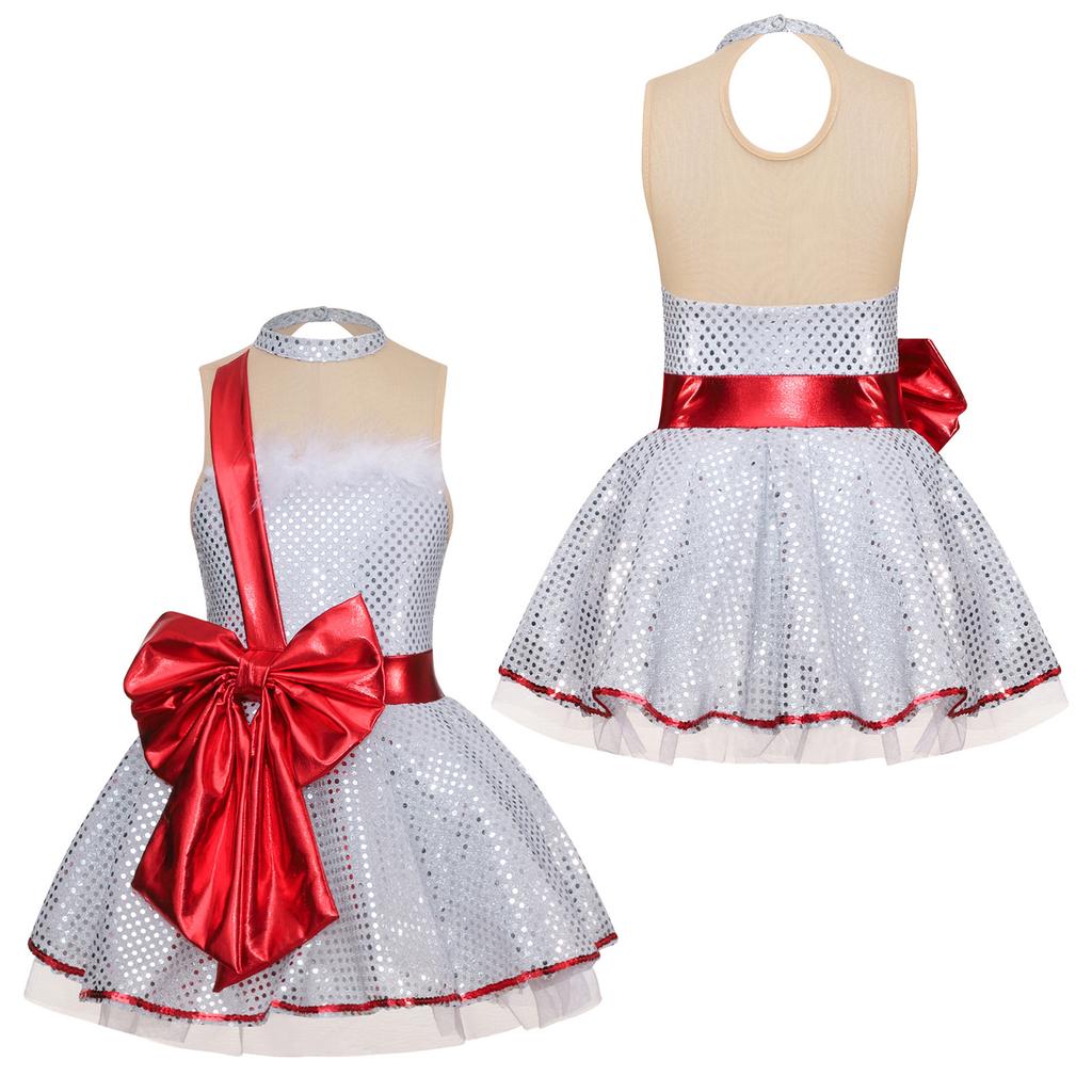 Детское платье для рождественских танцев с блестками и блестками, костюмы Санта-Клауса, балетное платье-пачка, платье для фигурного катания на коньках