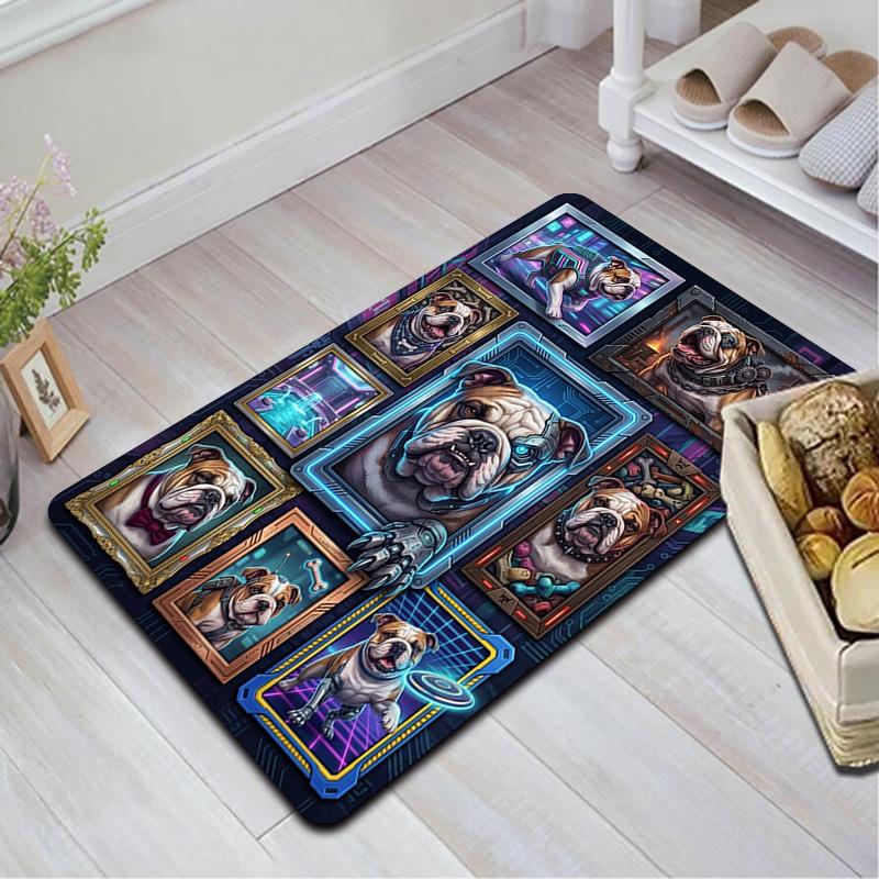 Cybernetic Bulldog Portraits Pattern Rug Floor Mat for Living Room or Bedroom Soft and Comfortable Carpet a Gift for Birthday and Holiday.