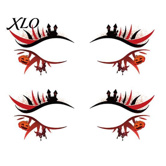 Removable Face Tattoo Stickers 2 Pairs Halloween Eye Stickers, Waterproof Temporary Decals with Water Transfer Skin Pumpkin Bat Spider Web, Easy Apply