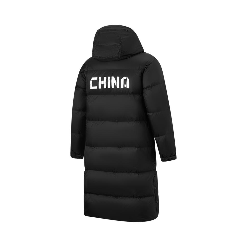 Li Ning Длинная теплая куртка-пуховик с нашивкой национального флага для мужчин, черная AYMU285