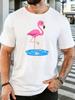 Unisex Short Sleeve T Shirt Cute Pink Flamingo Graphic Tee Water Print Tops Summer Soft Cotton Casual Street Wear For Adult Male