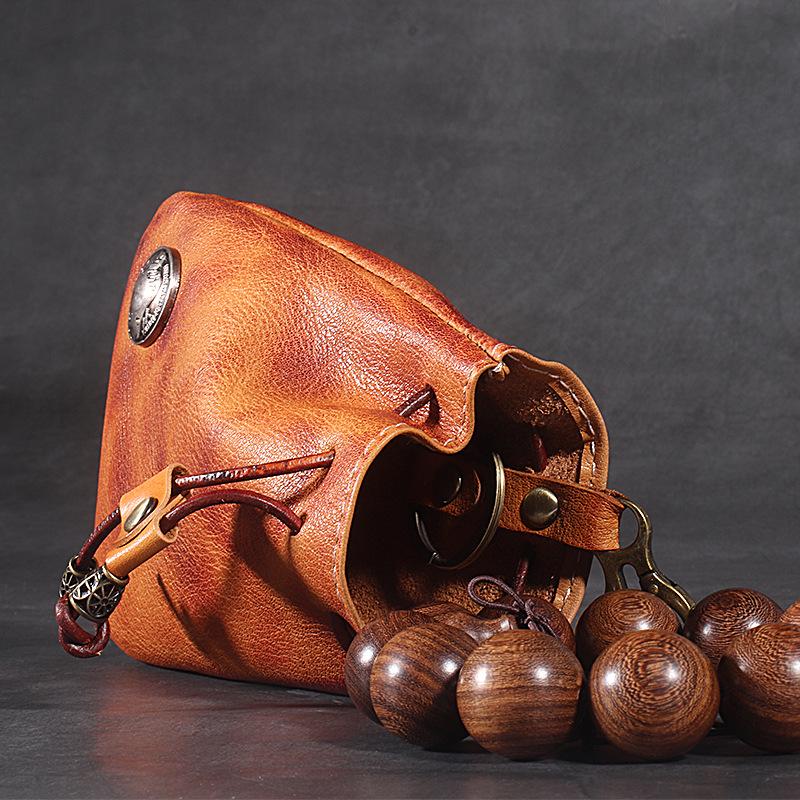 Винтажный кошелек для монет и ключей из коровьей кожи - поясная сумка с затягивающимся шнурком