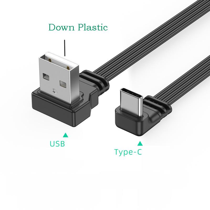 USB2.0 на Type C Разветвитель Дата-кабеля Угол вверх вниз влево вправо Провод Плоский Шнур USB C Передача Данных 2А Питание Синхронизация Удлинитель
