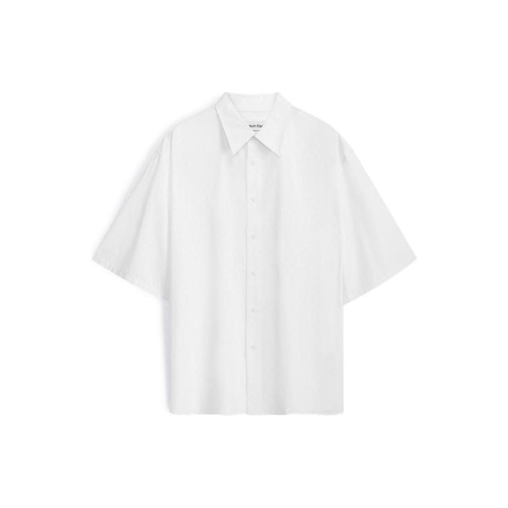 Calvin Klein Solid Color Single-Breasted Loose Cotton Short Sleeve Shirt Men Tops Moonlight-White 40LM114-YAA