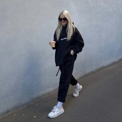 Новый женский повседневный модный костюм с принтом, однотонный утепленный топ с капюшоном, эластичный пояс, спортивные брюки, женский комплект из двух предметов