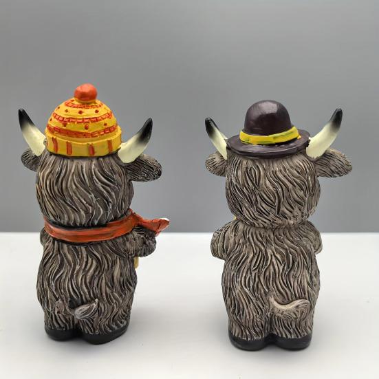 1/2Pcs Highland Cow Ornament Window Sill Cow Ornament Halloween Party Resin Decor