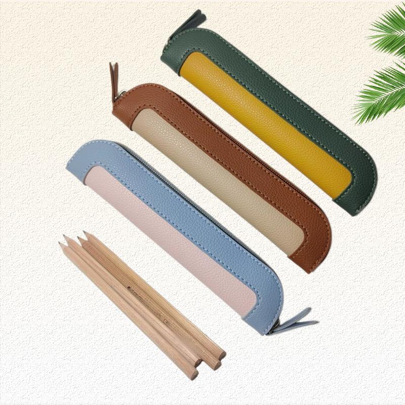 PU Leather Pen Holder Brass Snap Closure Fine Stitching Cute Pencil Storage Pouch for Kids Student School Office Stationery Gifts