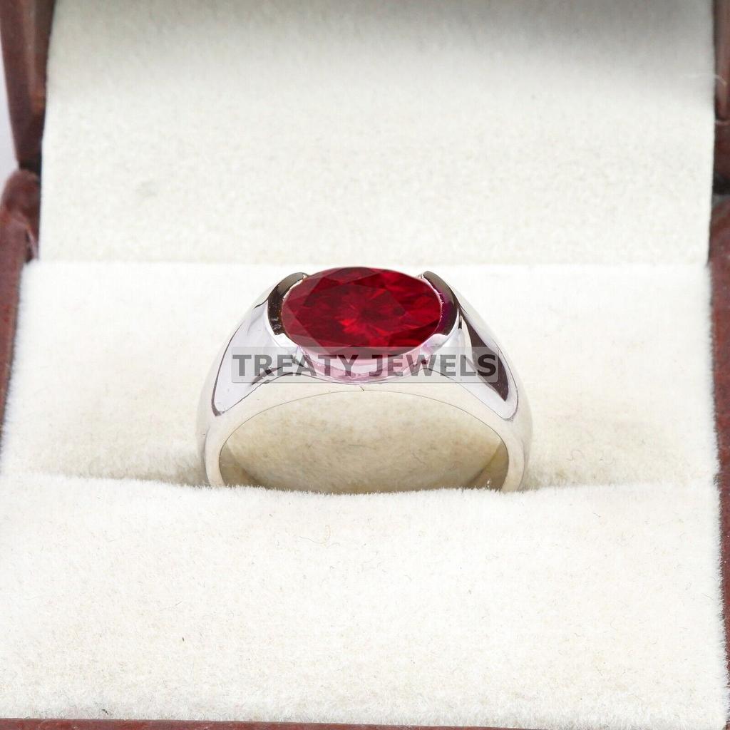 Ruby Oval Cut Gemstone With 925 Sterling Silver Ring For Men's #B545 JL375686404473
