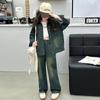 2025 Girls' Fleece-Lined Denim Two-Piece Set - Trendy Autumn/Winter Fashion for Middle and Big Kids
