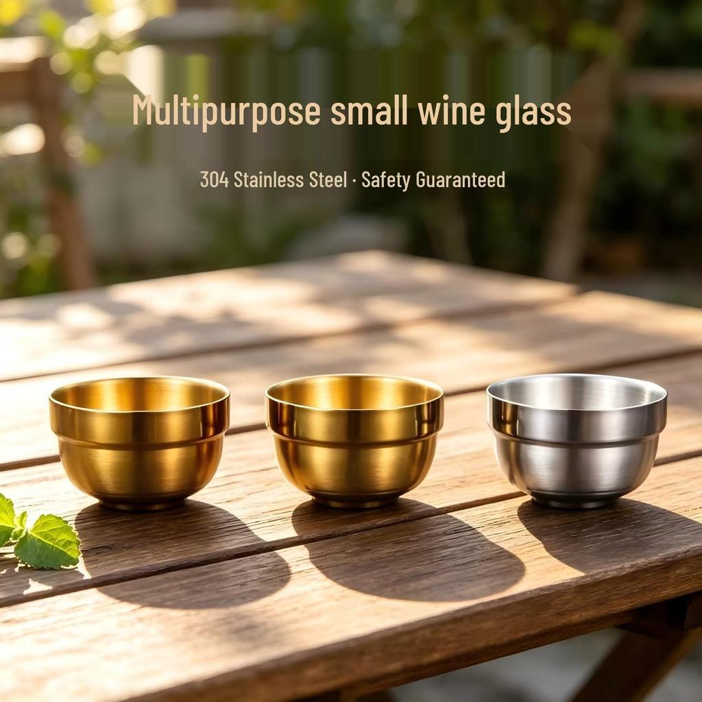 Gold Heat-Insulating 304 Stainless Steel Baijiu Cup, Double-Layer, Anti-Scald, 1-2 Liang, Small Wine/Tea Cup.
