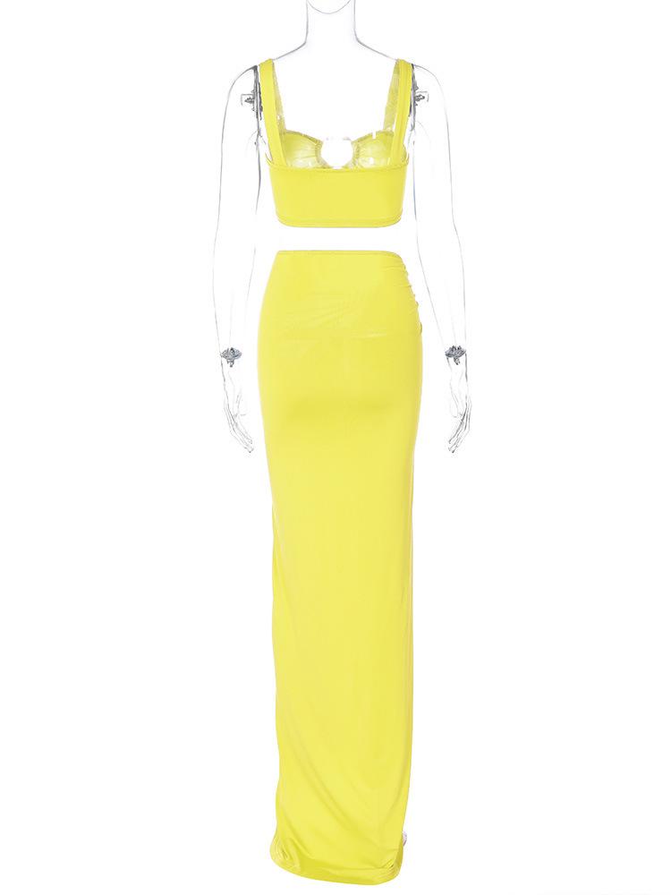 2024 Summer European & American Style Sexy Tube Top & Slit Skirt Suit