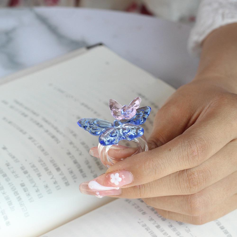 Exquisite Colorful Flower Ring Glass Crafts Chinese Dragon Ring Glaze Butterfly Ring Party Favors
