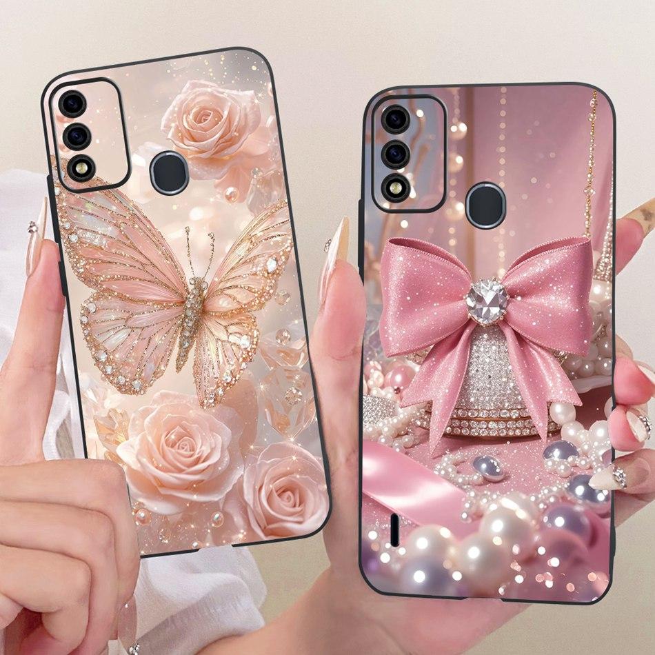 For ITEL A48 Cute Flower Butterfly Cat Painted Case For Itel A48 Black Silicone Soft Phone Cases