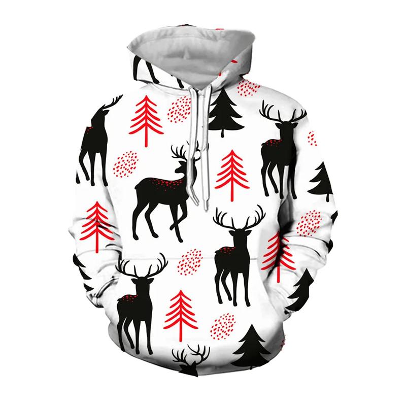 Christmas Reindeer Snowflake Graphic Sweatshirts Ornament Xmas Tree Elk 3D Printed Hoodies For Men Casual Woemn Y2k Pullovers