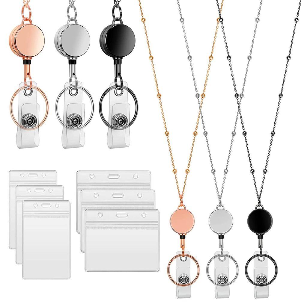 Clips Retractable Badge Reel Lanyard DIY Beaded Lanyard Badge Holder Necklace with ID Card Holders