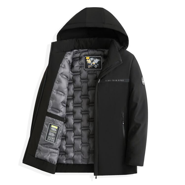 Мужская зимняя ветрозащитная куртка с капюшоном. Теплая дышащая куртка средней длины на молнии. Удобные утепленные деловые повседневные куртки с длинными рукавами для мужчин больших размеров.