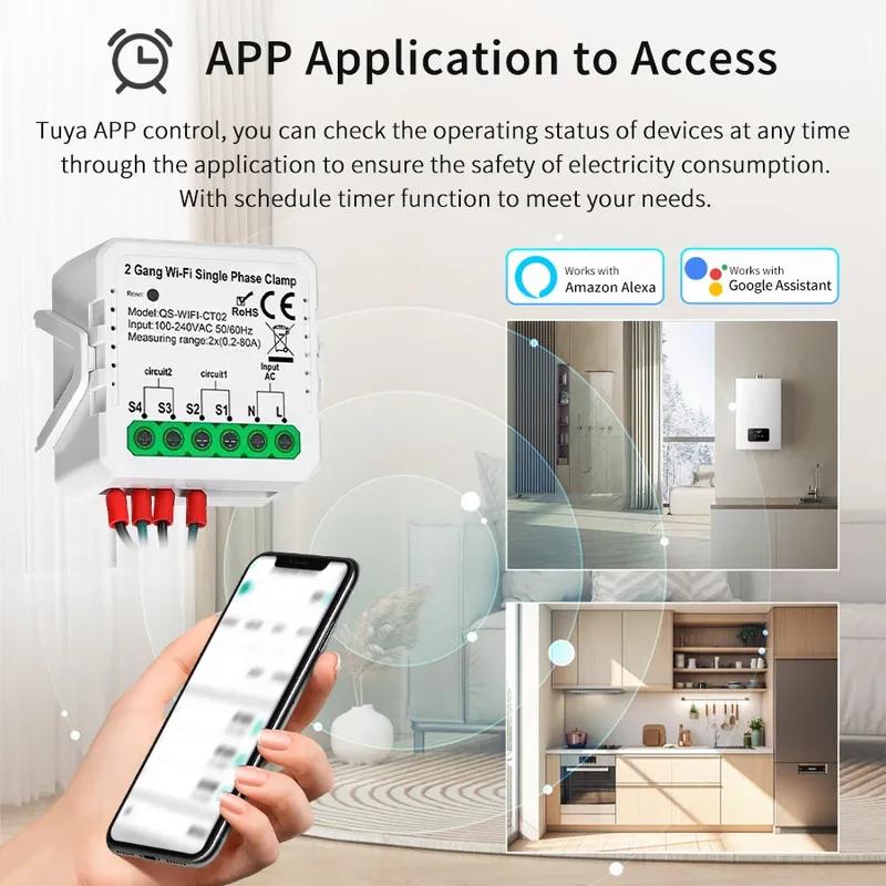 Tuya Smart Wifi Energy Meter Current Sensor Statistician for Solar PV System Home Power Monitor 110-240V 80A Single Phase Clamp