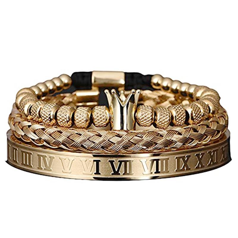 Glossy Crown Bracelet Set Pineapple Beads Roman Numeral Twist Bracelet Set