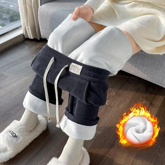 Штаны широкие из флиса ягненка для женщин на осень и зиму, с утолщенным флисом и теплыми хлопковыми штанами