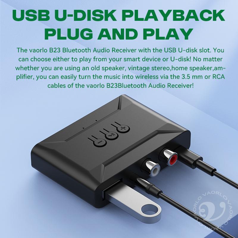 VAORLO Bluetooth 5.4 аудио приемник USB U-диск музыкальный беспроводной адаптер с микрофоном 3,5 мм AUX R/L RCA HIFI стерео для автомобильного усилителя динамиков