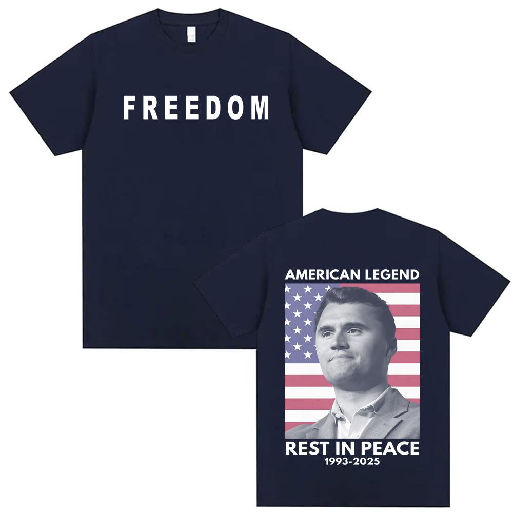 American Legend Rest in Peace A True Patriot Charlie Kirk Double Sided Graphic T Shirts Unisex Women Fashion Oversized Tshirt Tops