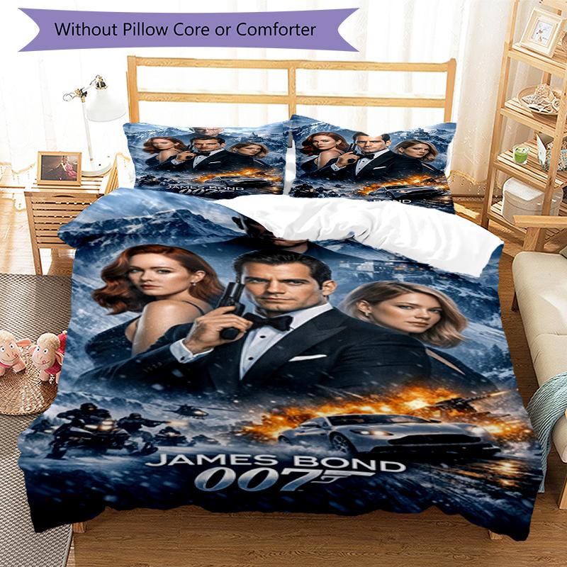3pcs 007 James Bond Bedding Set Duvet Cover Closure Includes 1 Duvet Cover & 2 Pillowcases, Soft and Comfortable for All Seasons.