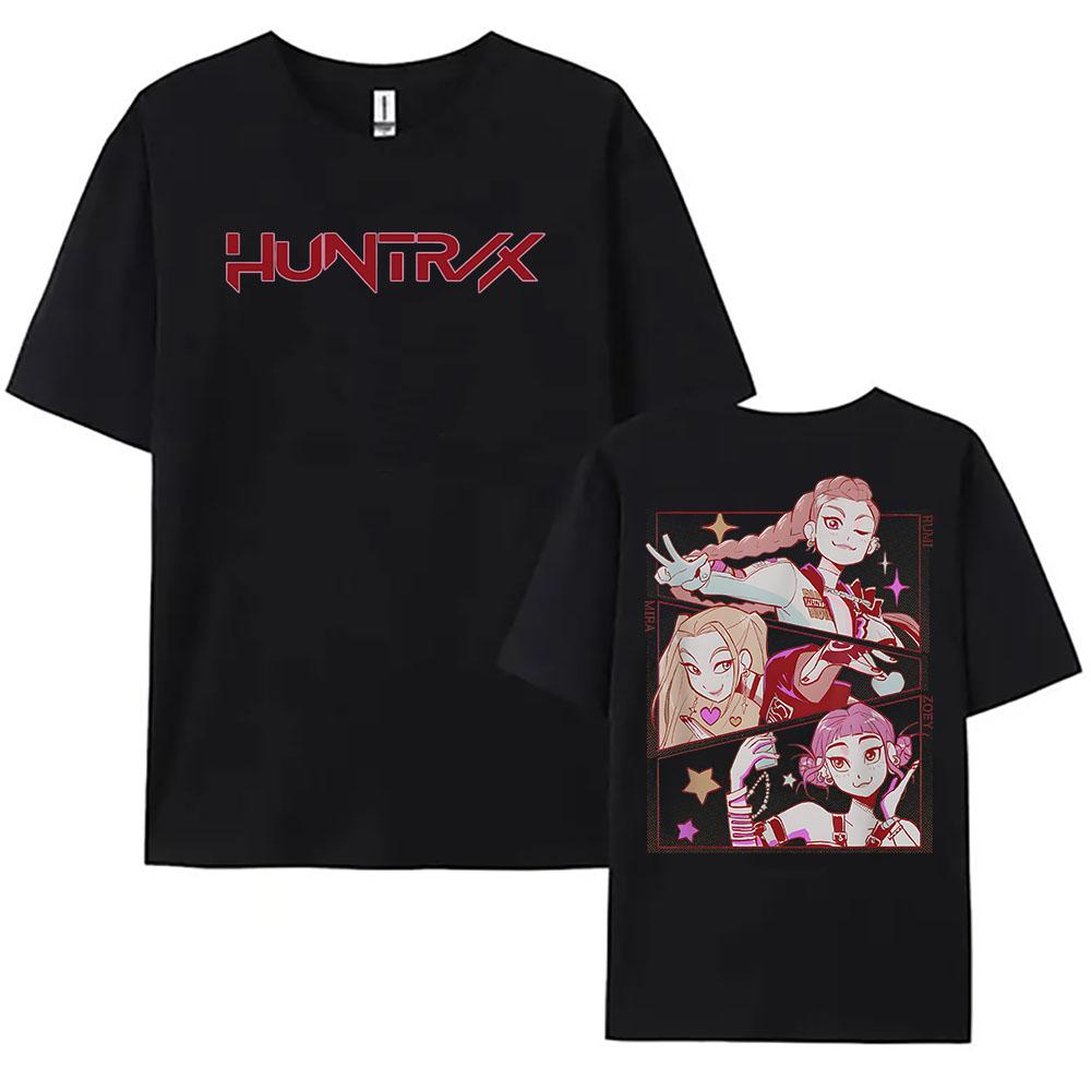 Женская футболка KPop Охотник на демонов Huntrix Летняя свободная Уличная одежда для мужчин и женщин Мода Хип-хоп Футболка с принтом из фильма