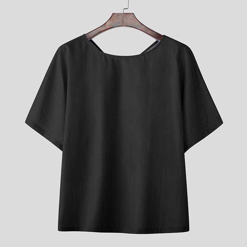 INCERUN Летние мужские футболки с коротким рукавом, полосатым узором на спине, бантом и оборками для вечеринок