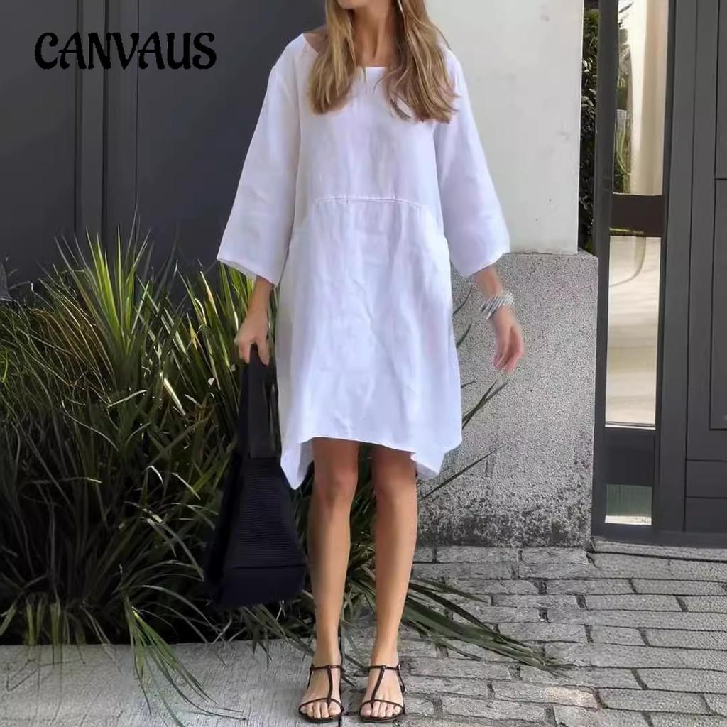 Women's Plus Size Dresses Cute Solid Colours Loose Casual Pocket Dress