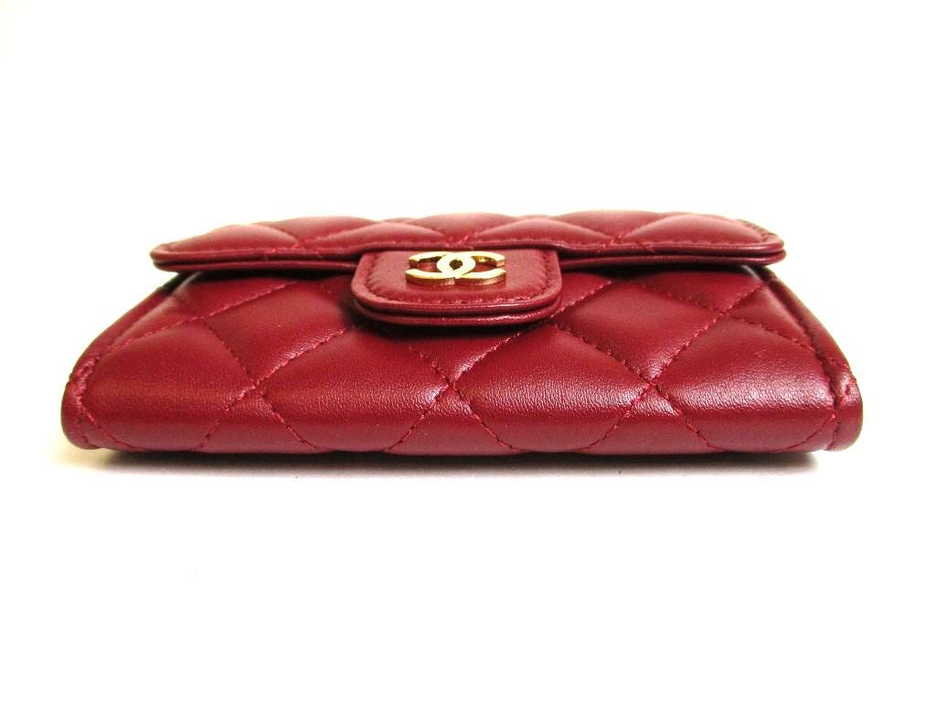 Оригинальный футляр для карточек CHANEL Matelasse CC Logo Bordeaux из кожи #9956, восстановленный