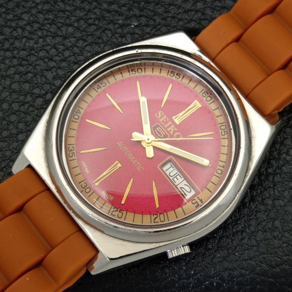 Б/У винтажные мужские часы SEIKO 5 AUTOMATIC 7009A из Японии с красным циферблатом a434978-2 R122-a434978
