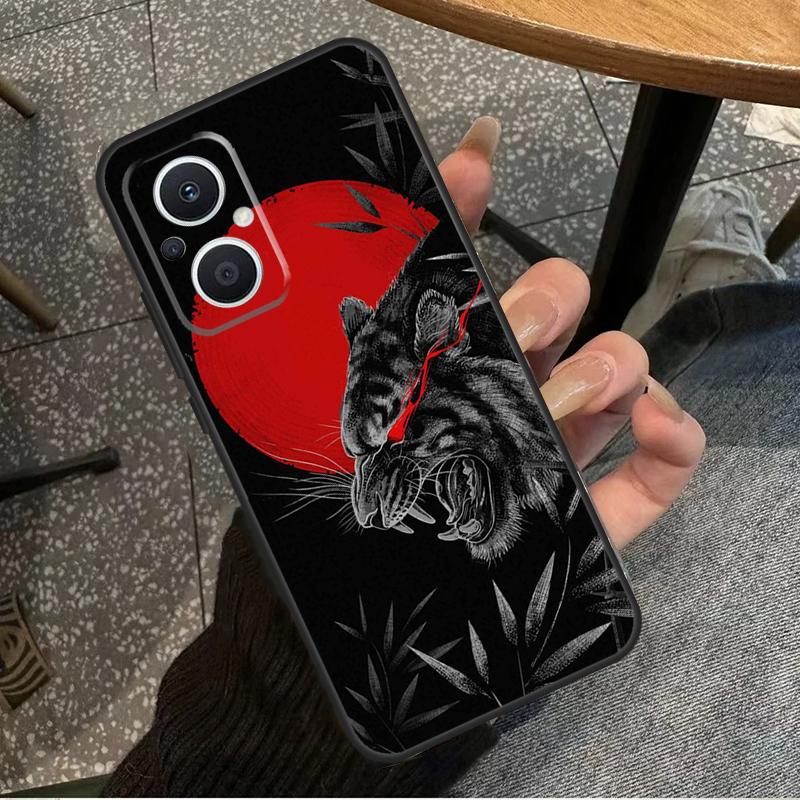 Тигр Красное Солнце Японское Искусство Для OPPO Reno 10 11 12 13 14 Pro 7 8 Lite 8T 11F 12F 13F 14F OPPO Find X8 X9 X5 X6 Pro Чехол