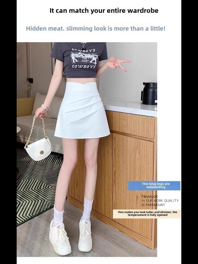 Женская юбка А-силуэта с завышенной талией и складками, весна-лето 2024 г. — облегающий крой, корейский стиль