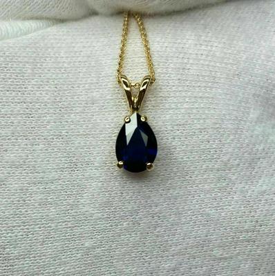 Очень глубокий темно-синий сапфир 1,01 карата огранки «груша» Золотой кулон ручной работы Ожерелье Подарок для женщин