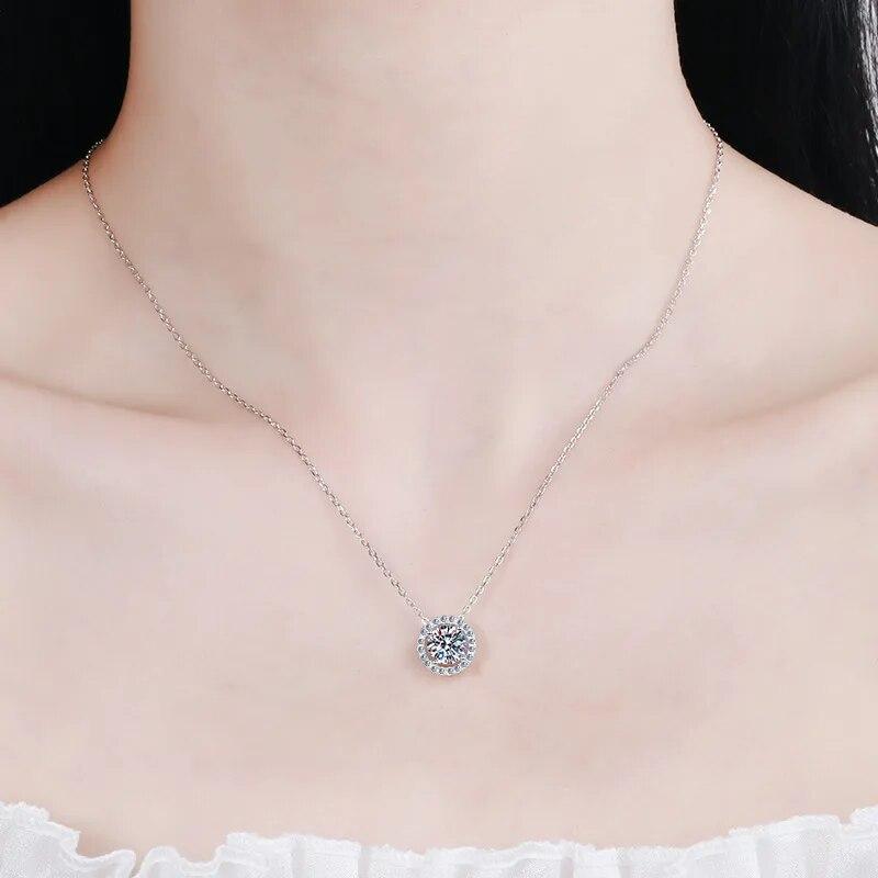Ожерелье из настоящего муассанита для женщин 0,5-2 CT VVS1 с блестящим муассанитом и бриллиантом Halo, подвеска, ожерелья, подарок на годовщину