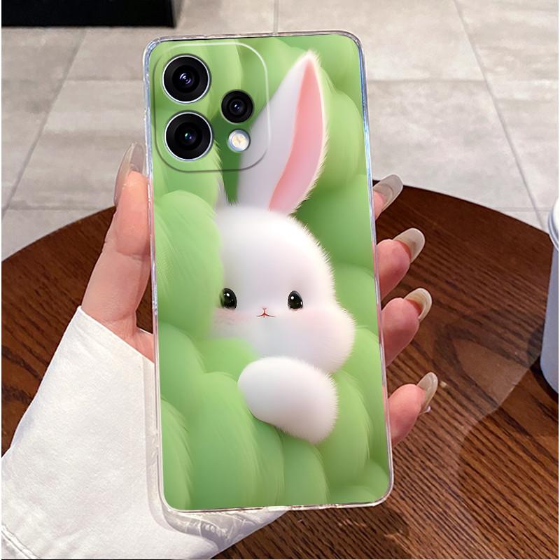 Чехол для Oppo Reno 15C 5G PMD110 Прозрачный Роскошный Милый Кролик с Сердечками Забавный Рисунок Мягкий Силиконовый Чехол из ТПУ для Oppo Reno15C 5G